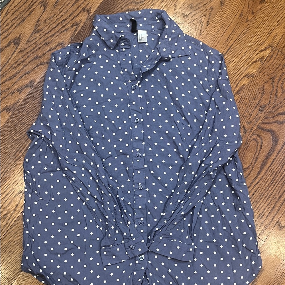 H&M Blue Polka Dot Button Down Shirt